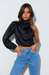 Love Deborah Satin Crop Top Black