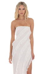 Cloud Nine Mesh Ruffle Strapless Maxi Dress