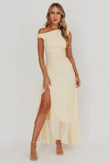 Moonlit Magic Asymmetric Neckline Maxi Dress Light Yello