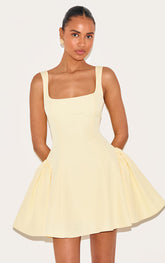 Lemon Woven Square Neck Shift Dress