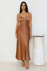 Empire Chic Satin Maxi Dress Chocolate