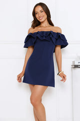 Starlit Enchant Off Shoulder Mini Dress Blue