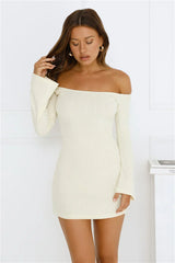 Falling Light Ribbed Long Sleeve Mini Dress Yellow