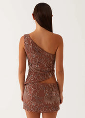 Through The Night One Shoulder Mini Dress - Chocolate
