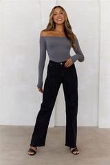 BASE Flawless Off Shoulder Long Sleeve Top Charcoal Grey