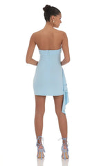 Strapless Ruched Tassel Dress in Blue