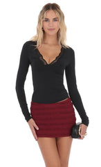 Lace V-Neck Top in Black