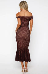 Defied The Odds Off Shoulder Lace Maxi Dress Wine