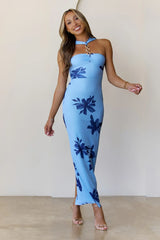 Gilded Mirage Mesh Maxi Dress Blue