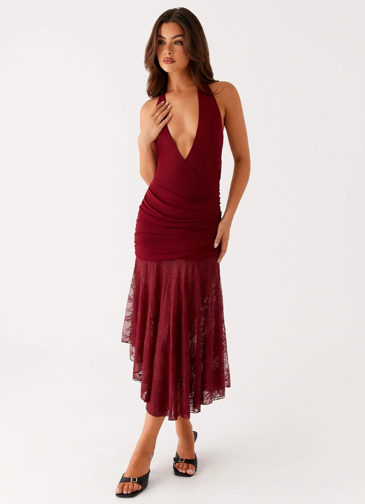 Burnout Midi Dress - Maroon