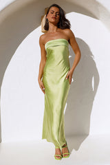 Run To The Top Satin Maxi Dress Green